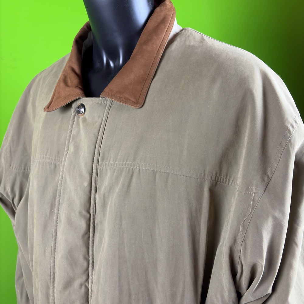 VTG Members Only Mens 3XLT Field Jacket Khaki Leather Collar Quilted Work Coat